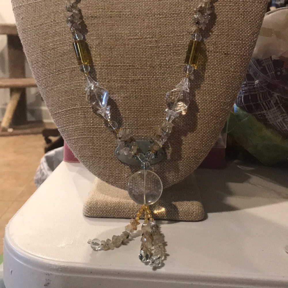 Clear and Yellow Glass Bead Necklace.
